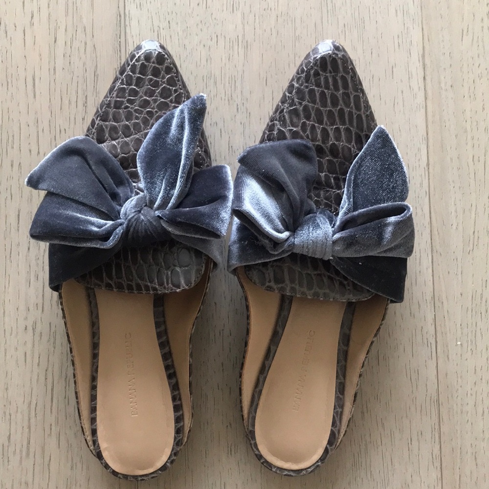 Banana Republic Croc Print Bow Mules